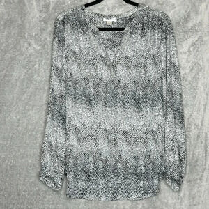 Kenar XL Shirt Top Gray Snake Print Button Up Long Sleeve V Neck High Low Womens